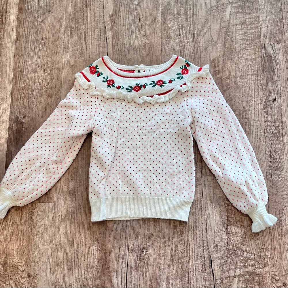 Janie and Jack Festive Red and White Sweater Knit Ruffle Sz. 8